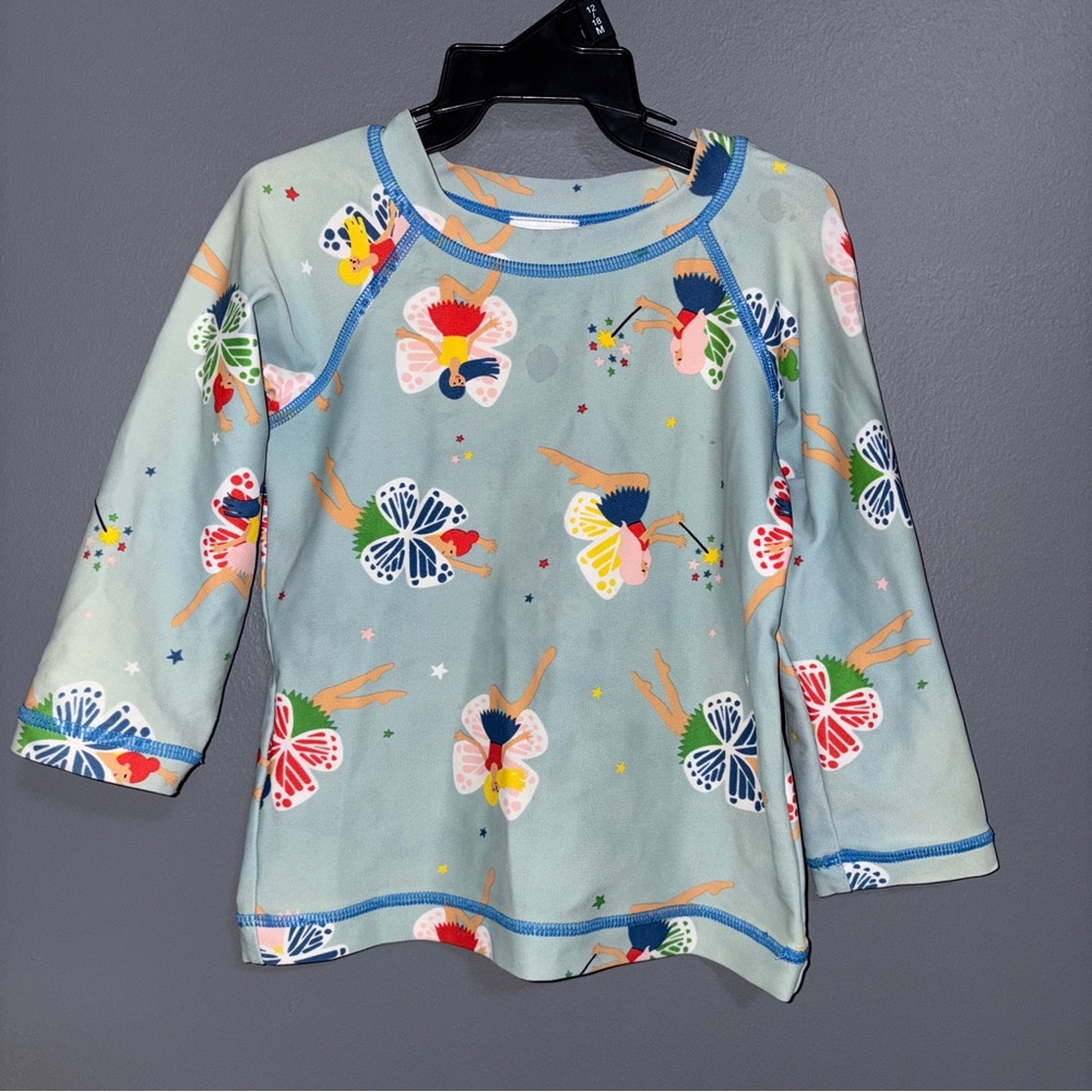 Hanna Andersoon 2T Blue Colorful Fairy Butterfly Print Long Sleeve Rashguard